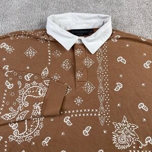 No Boundaries Polo Shirt Mens XL Brown White Paisley Oversized Fit Sweatshirt